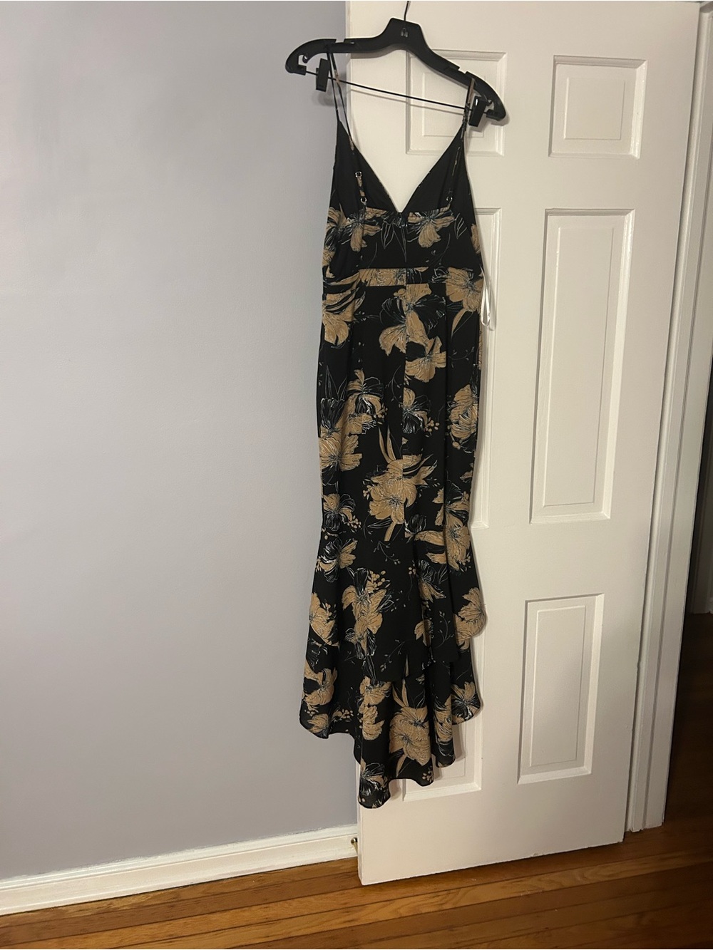 Black Floral Slip Dress with Beige Blooms
